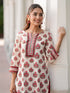 Women Ethnic Motifs Printed Round Neck Thread Work Kurta